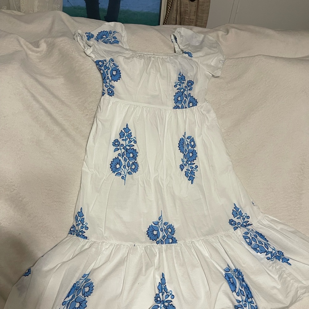 J. Crew Ivory Dress with Azure Floral Design